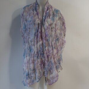 NWT Womens Fleurs Lavender, Blue Oversized Silk Print Scarf